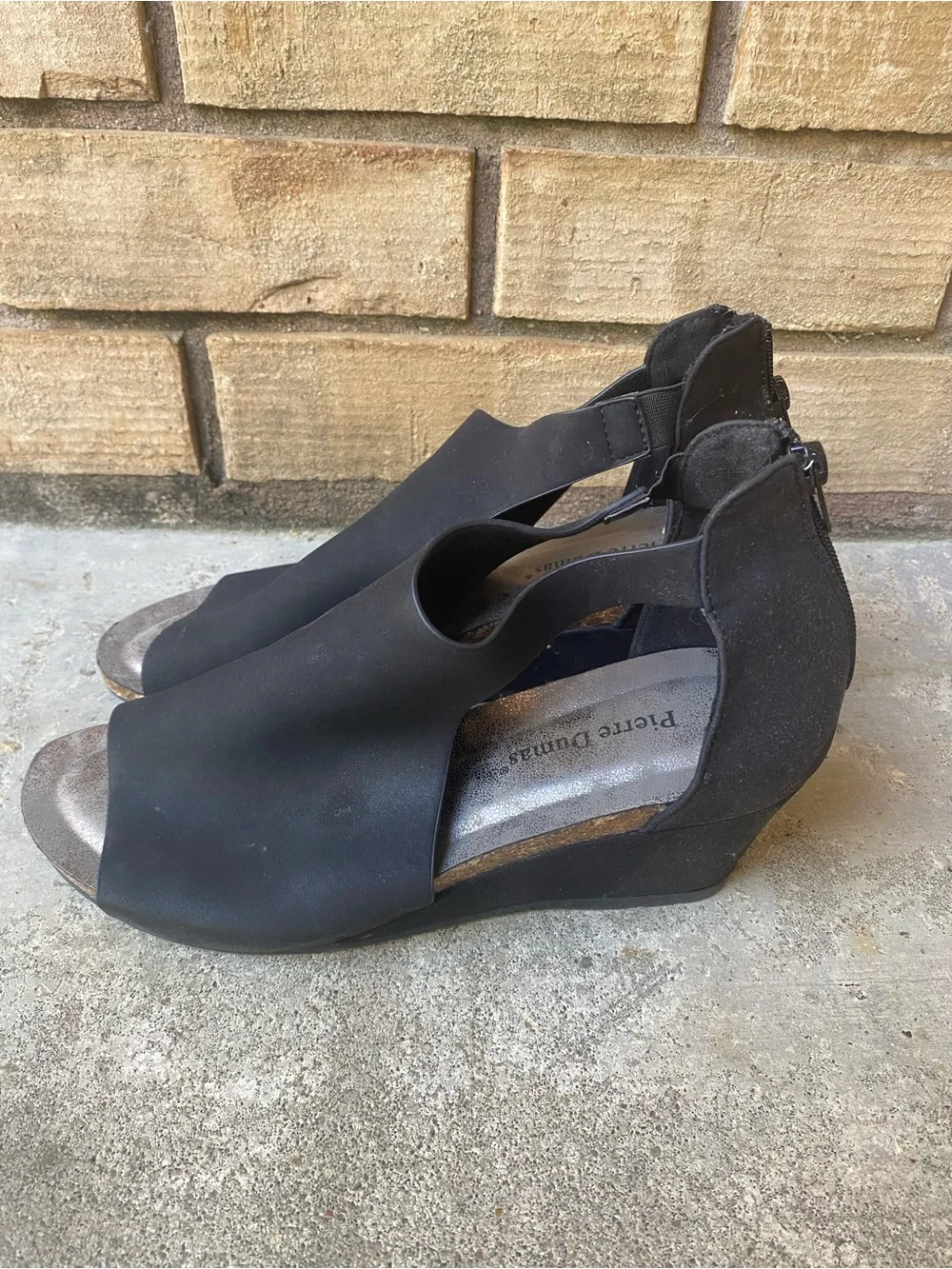 Pierre Dumas Black Peep-Toe Wedge Sandals - Women’s Size 10